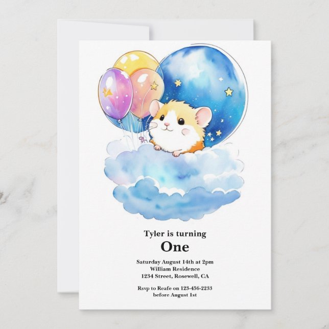 Invitación de primer cumpleaños de Cute Hamster (Anverso)
