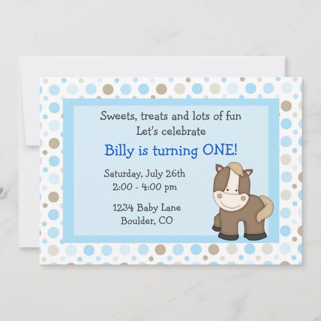 Invitación de primer cumpleaños de Cute Pony para  (Anverso)