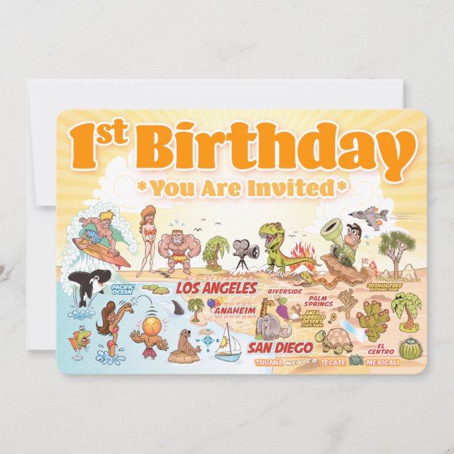 Invitación de primer cumpleaños de Cute SoCal (Anverso)