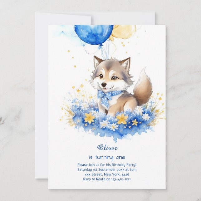 Invitación de primer cumpleaños de Cute Watercolor (Anverso)