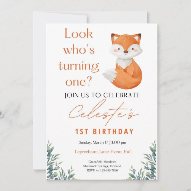 Invitación de primer cumpleaños de Cute Watercolor (Anverso)
