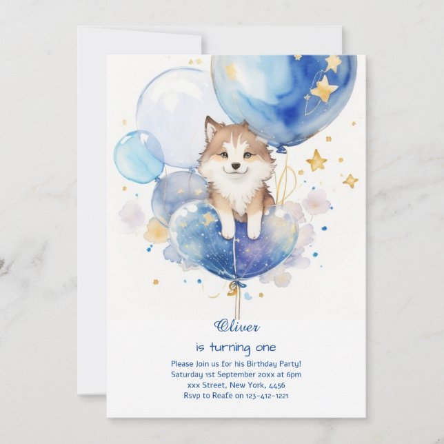 Invitación de primer cumpleaños de Cute Watercolor (Anverso)