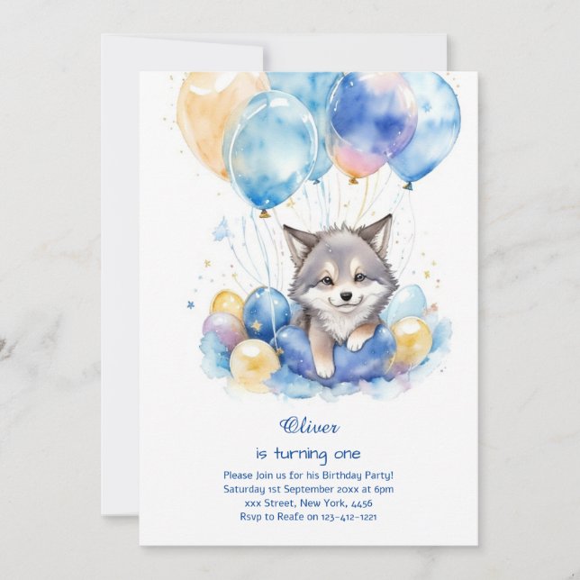 Invitación de primer cumpleaños de Cute Watercolor (Anverso)