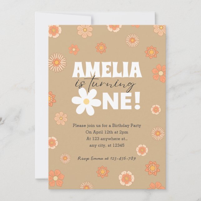 Invitación de primer cumpleaños de Daisy Beige (Anverso)