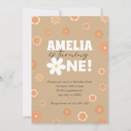 Invitación de primer cumpleaños de Daisy Beige