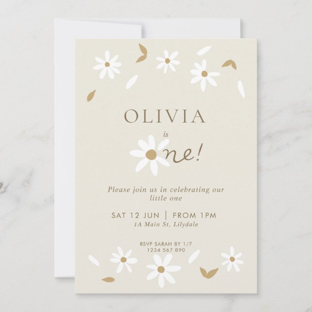 Invitación de primer cumpleaños de Daisy Floral -  (Anverso)