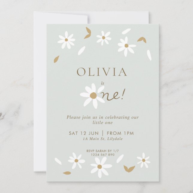 Invitación de primer cumpleaños de Daisy Floral -  (Anverso)