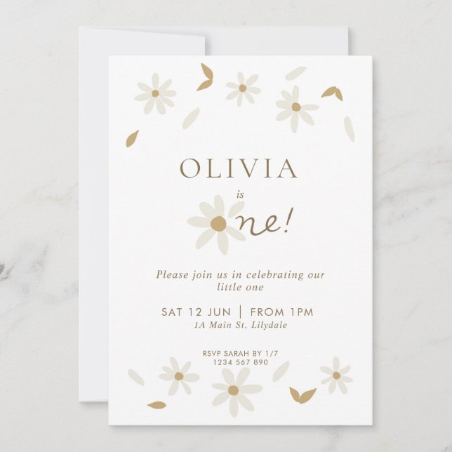 Invitación de primer cumpleaños de Daisy Floral -  (Anverso)