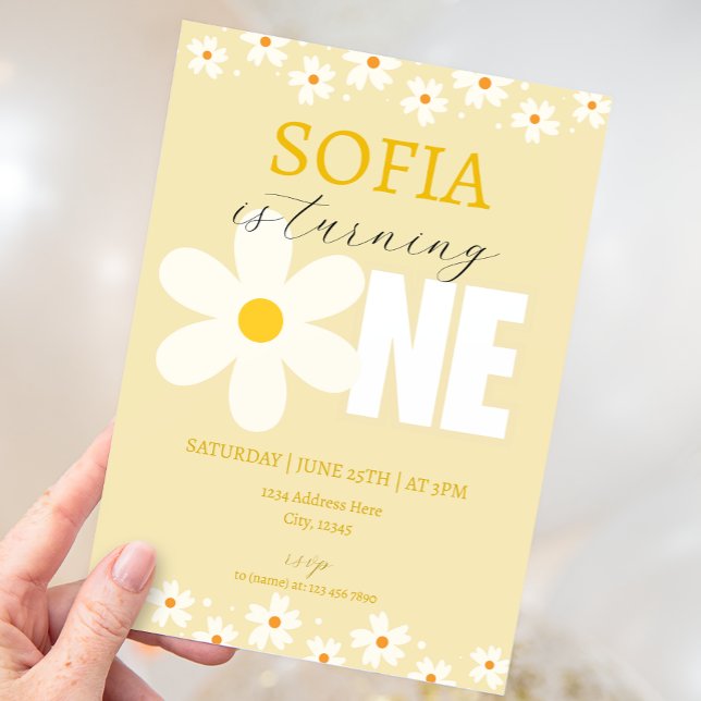 Invitación de primer cumpleaños de Daisy Flowers (Subido por el creador)