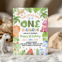 Invitación de primer cumpleaños de Dinosaur One-A-