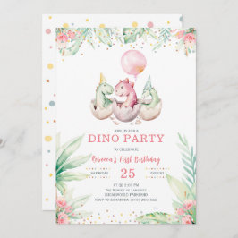 Invitación de primer cumpleaños de dinosaurio chic