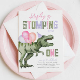 Invitación de primer cumpleaños de Dinosaurio chic