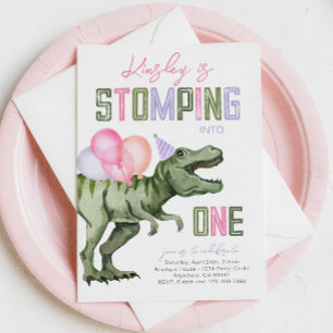 Invitación de primer cumpleaños de Dinosaurio chic