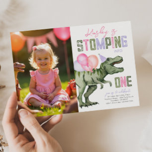 Invitación de primer cumpleaños de Dinosaurio chic