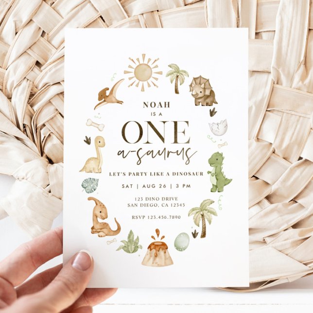 Invitación de primer cumpleaños de Dinosaurio One- (Dinosaur 1st Birthday Invite)