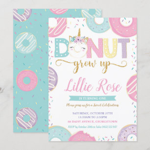 Invitación de primer cumpleaños de Donut Grow Up U