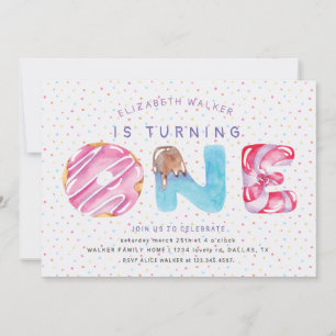 Invitación de primer cumpleaños de Donuts y Sprink