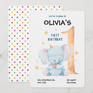 Invitación de primer cumpleaños de Elefante de col