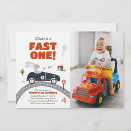 Invitación de primer cumpleaños de Fast One Cars