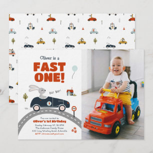 Invitación de primer cumpleaños de Fast One Cars