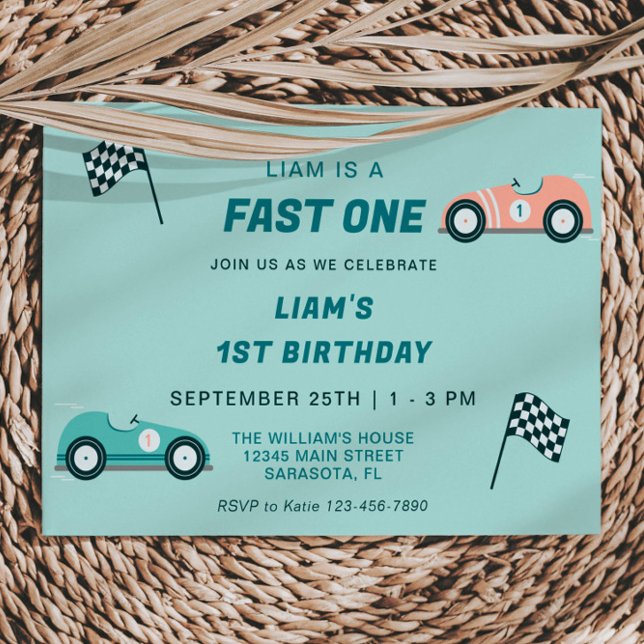 Invitación de primer cumpleaños de Fast One Race C (Subido por el creador)