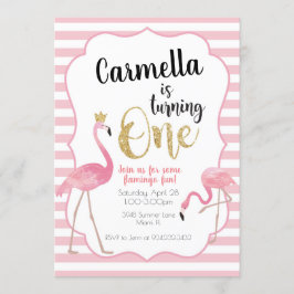 Invitación de primer cumpleaños de Flamingo