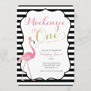 Invitación de primer cumpleaños de Flamingo