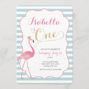 Invitación de primer cumpleaños de Flamingo