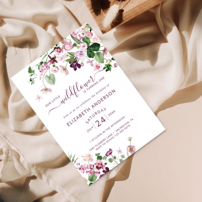 Invitación de primer cumpleaños de Flor silvestre  (Subido por el creador)
