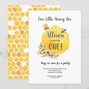 Invitación de primer cumpleaños de Floral Bee