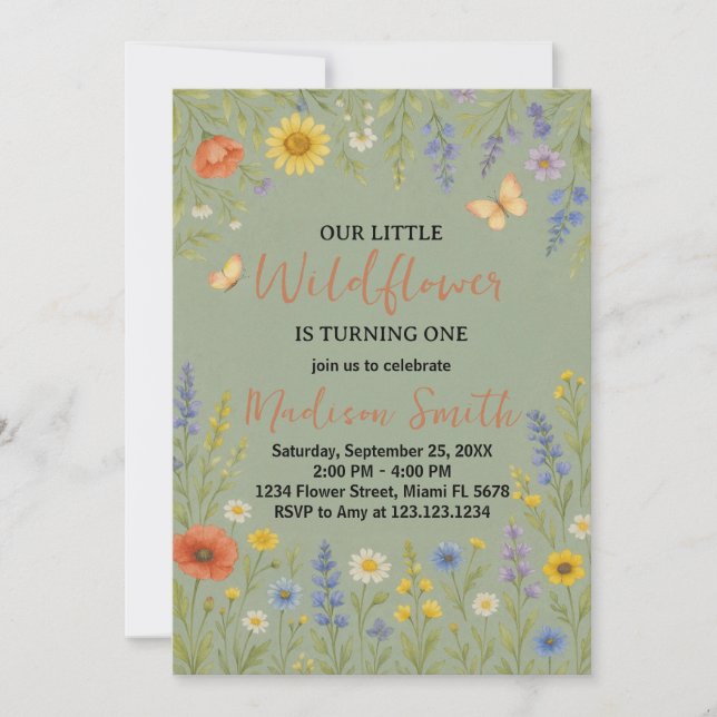 Invitación de primer cumpleaños de Floral de lujo (Anverso)