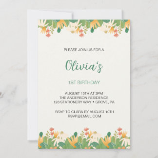 Invitación de primer cumpleaños de Flores