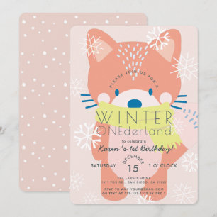 Invitación de primer cumpleaños de Fox Winter Oned