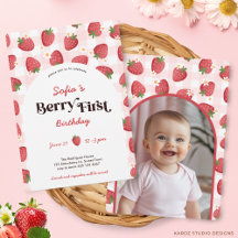 Invitación de primer cumpleaños de fresa Berry