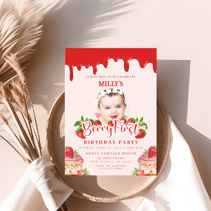 Invitación de primer cumpleaños de fresa Berry