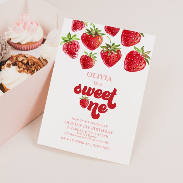 Invitación de primer cumpleaños de fresa Berry (Subido por el creador)