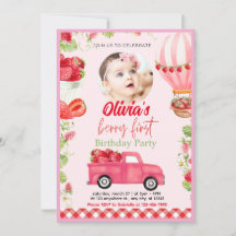 Invitación de primer cumpleaños de fresa Berry