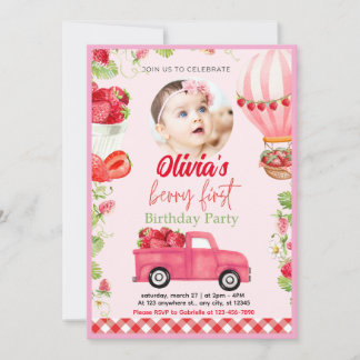 Invitación de primer cumpleaños de fresa Berry