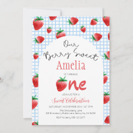 Invitación de primer cumpleaños de fresa Berry Swe