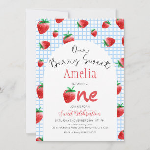 Invitación de primer cumpleaños de fresa Berry Swe