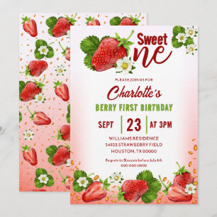 Invitación de primer cumpleaños de fresa dulce