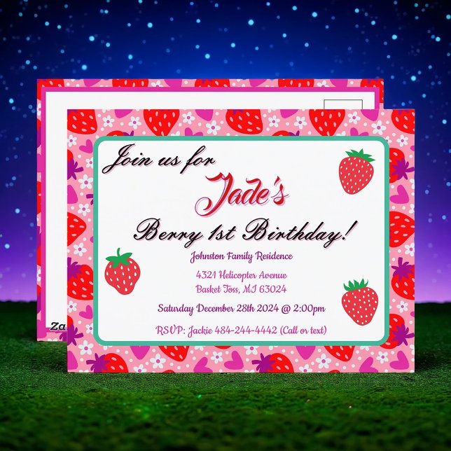 Invitación de primer cumpleaños de fresa rosa (Subido por el creador)