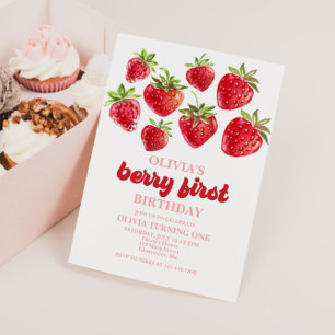 Invitación de primer cumpleaños de fresa y bayas
