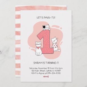 Invitación de primer cumpleaños de gato minimalist