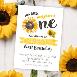 Invitación de primer cumpleaños de girasol