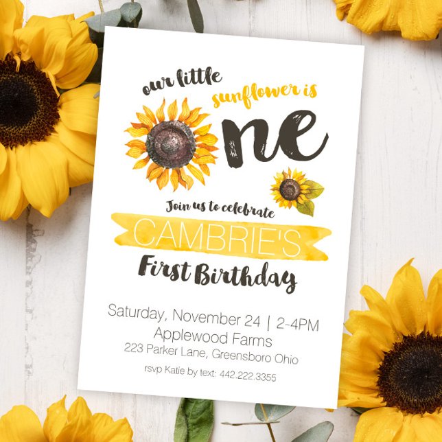 Invitación de primer cumpleaños de girasol (Subido por el creador)