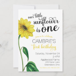 Invitación de primer cumpleaños de girasol acuarel