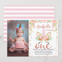 Invitación de primer cumpleaños de Gold Unicorn, R