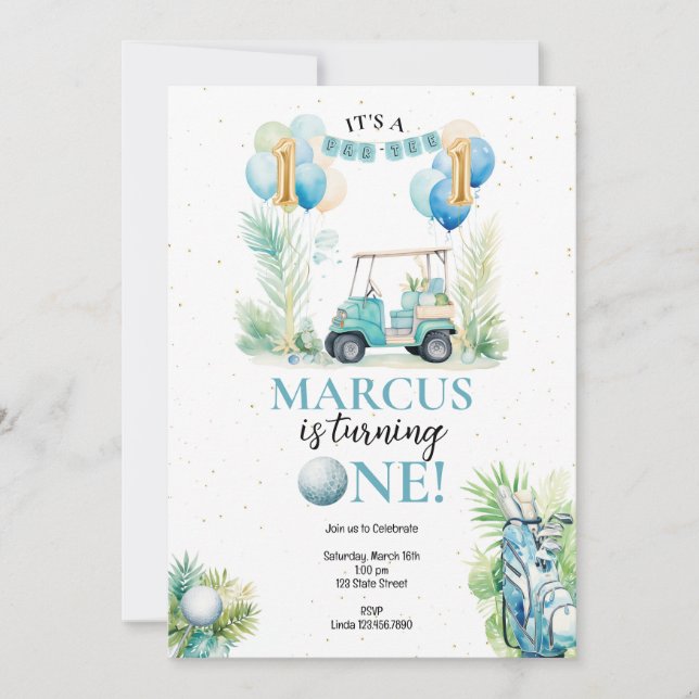Invitación de primer cumpleaños de golf (Anverso)
