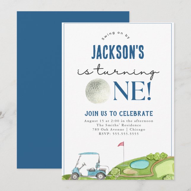 Invitación de primer cumpleaños de Golf Boy (Anverso / Reverso)